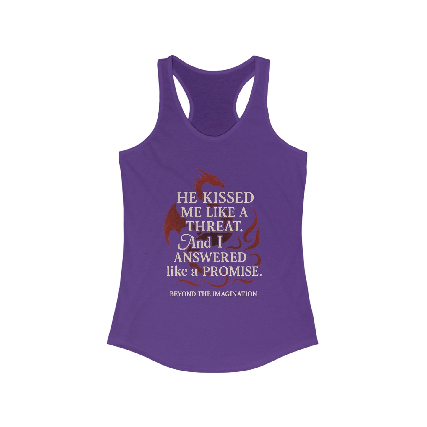 "He Kissed Me Like a Threat" Dragon Romance Racerback Tank - Bold & Spicy Statement Wear