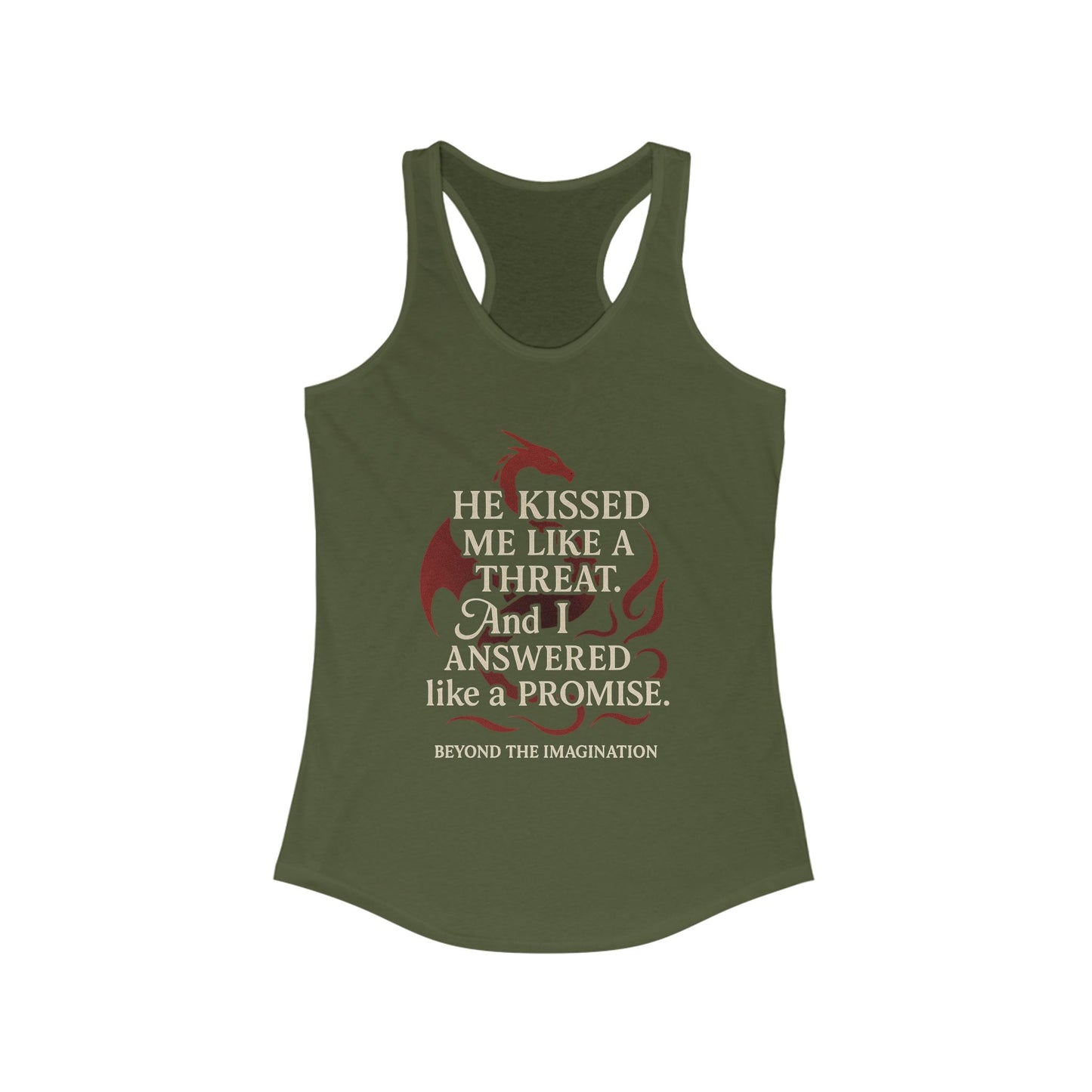 "He Kissed Me Like a Threat" Dragon Romance Racerback Tank - Bold & Spicy Statement Wear